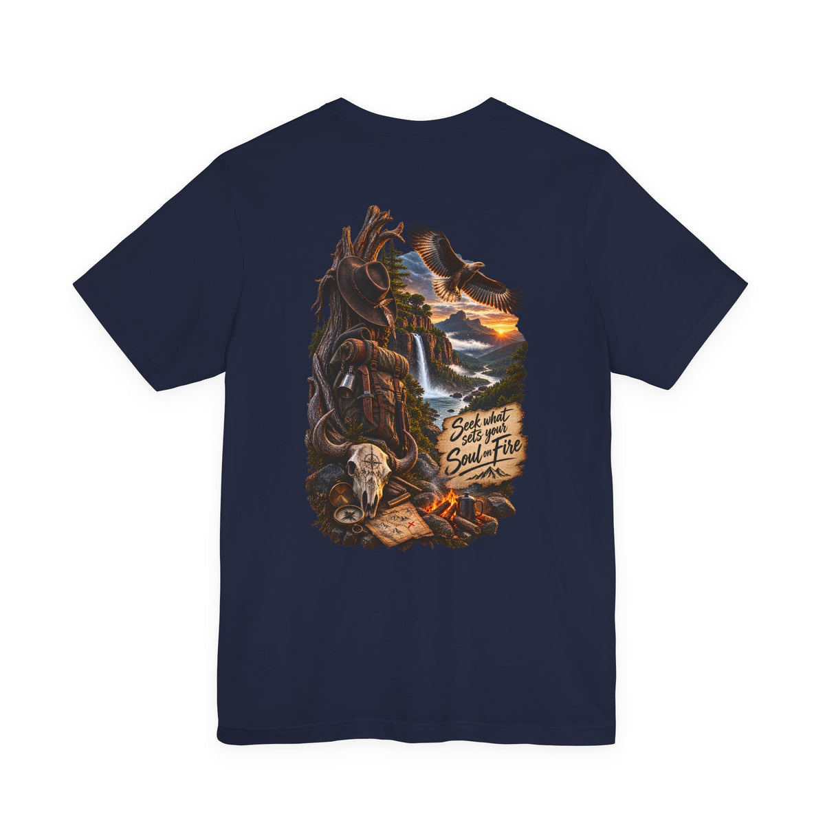 Western Wilderness T‑Shirt — “Seek the Sun, Find the Fire” Scenic Eagle & Skull Tee