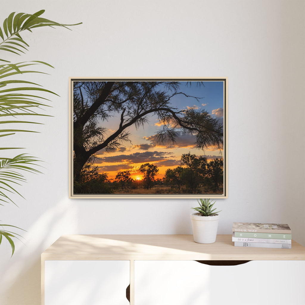 Sunset Silhouette Matte Canvas Print — Framed Landscape Wall Art