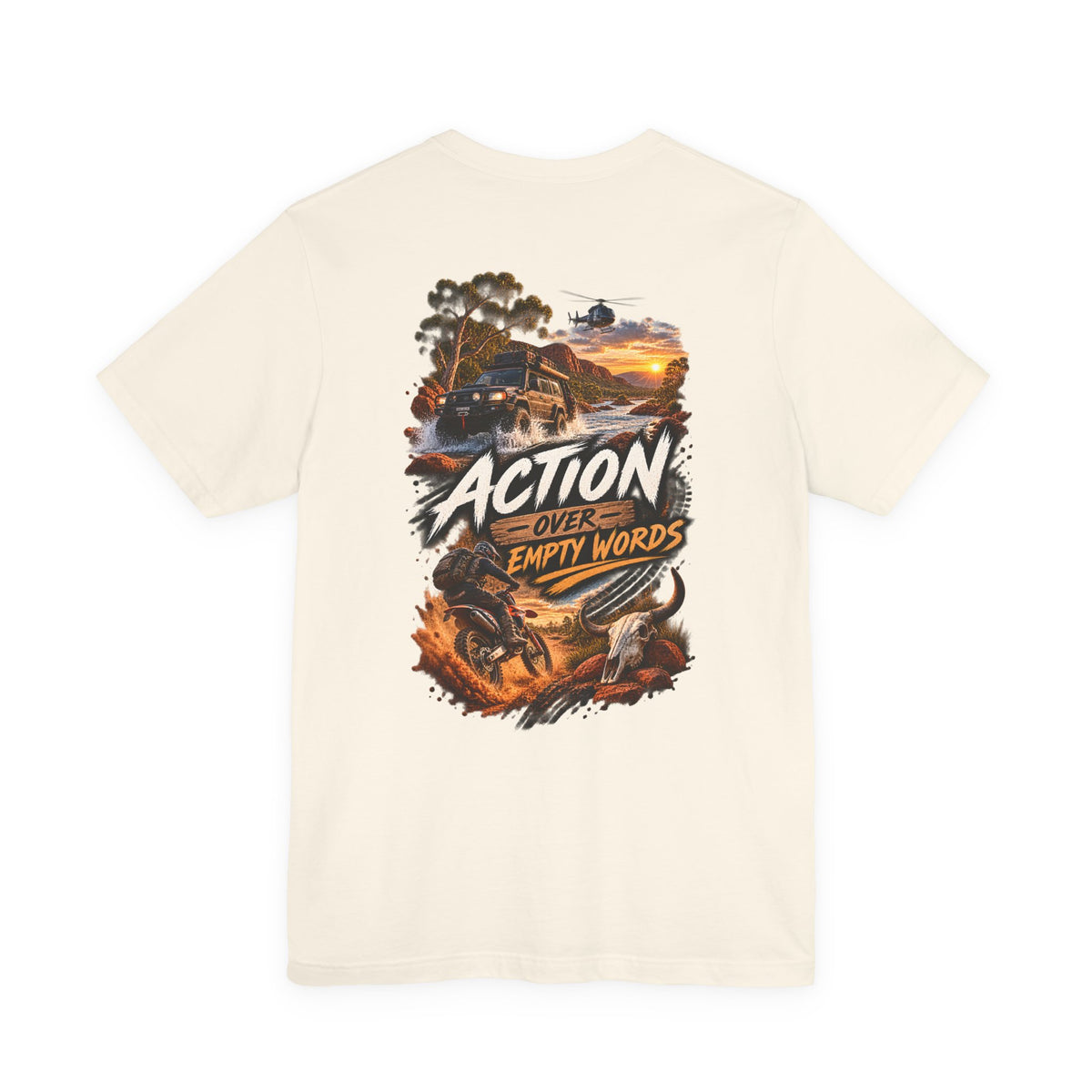 Action Over Empty Words Tee - Adventure Military Graphic T-Shirt