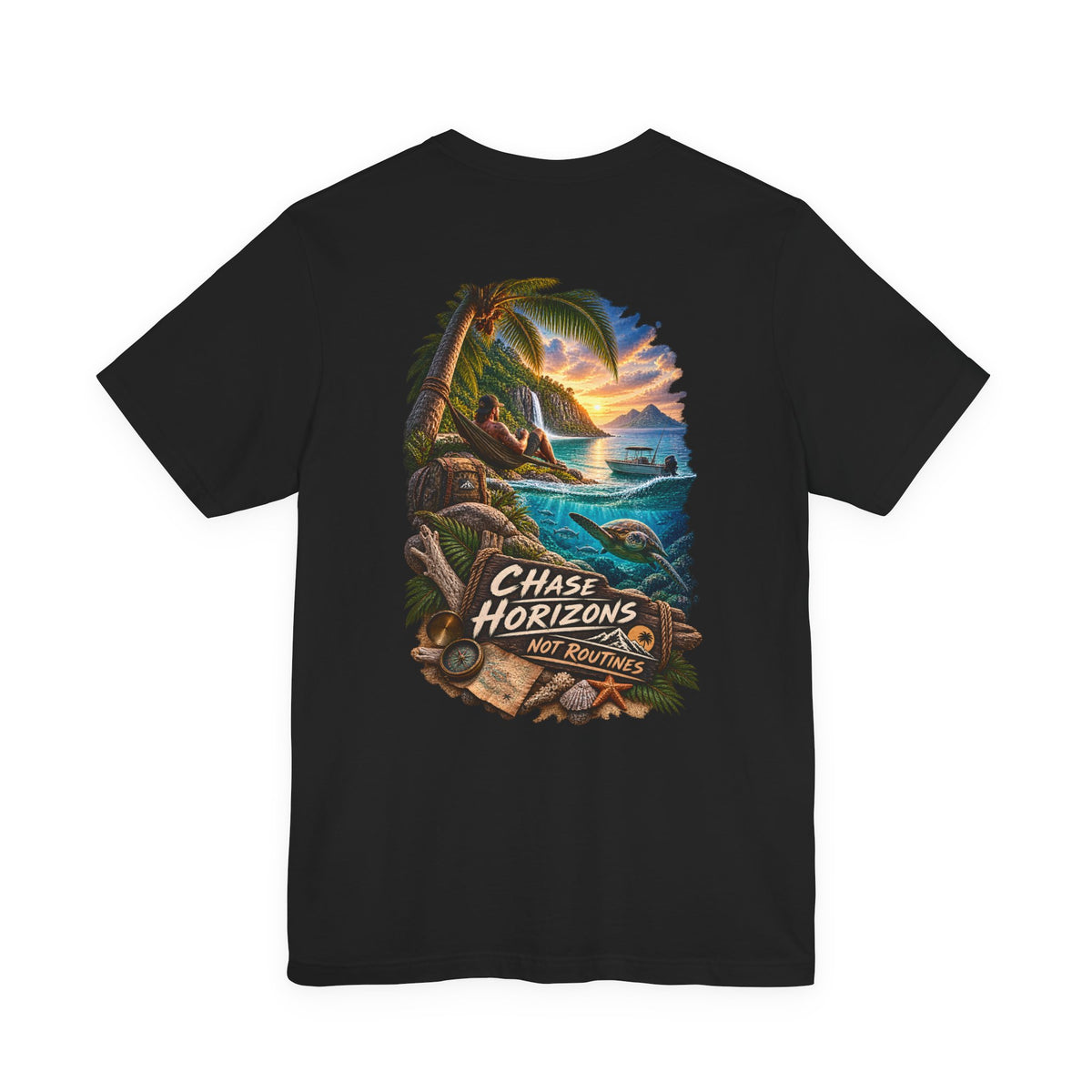 Chase Horizons Sunset Beach Tee — Adventure Coastal Graphic T-Shirt