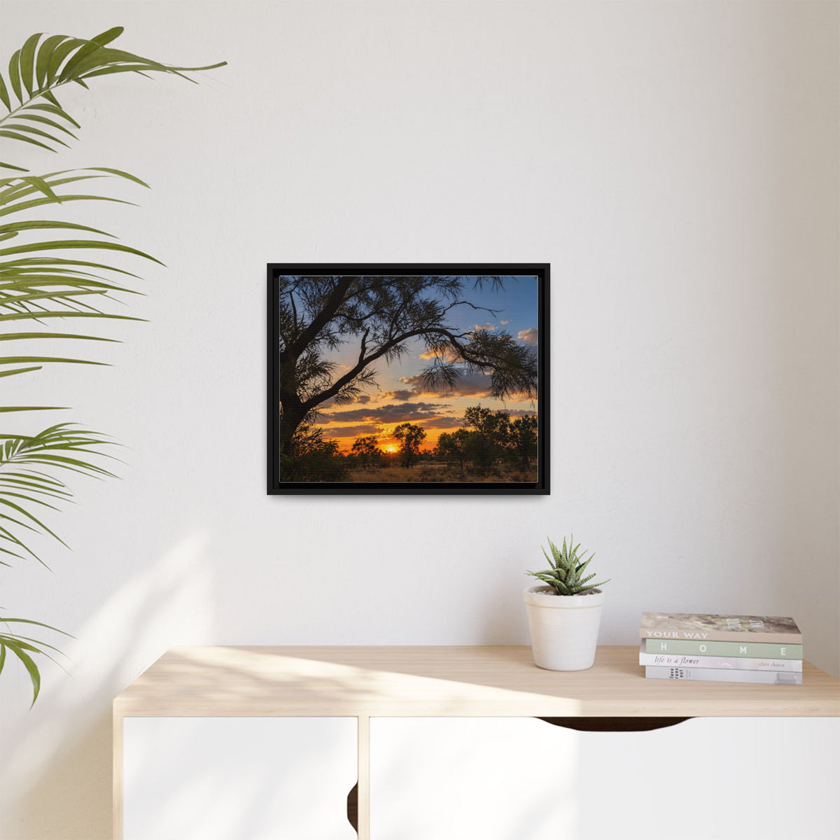 Sunset Silhouette Matte Canvas Print — Framed Landscape Wall Art