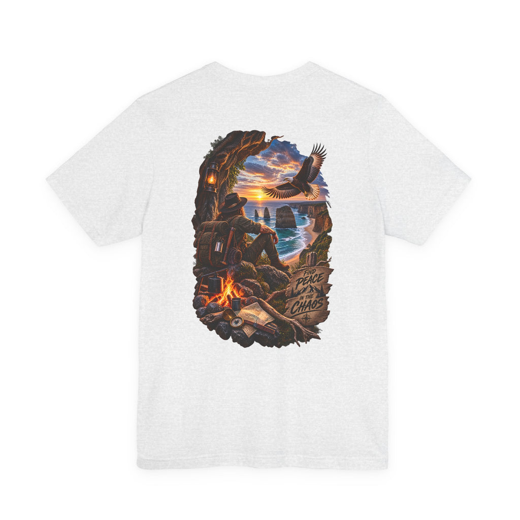 T-shirt Aventure au feu de camp côtier — Tee-shirt Coucher de soleil, Aigle & Explorateur du bord de mer