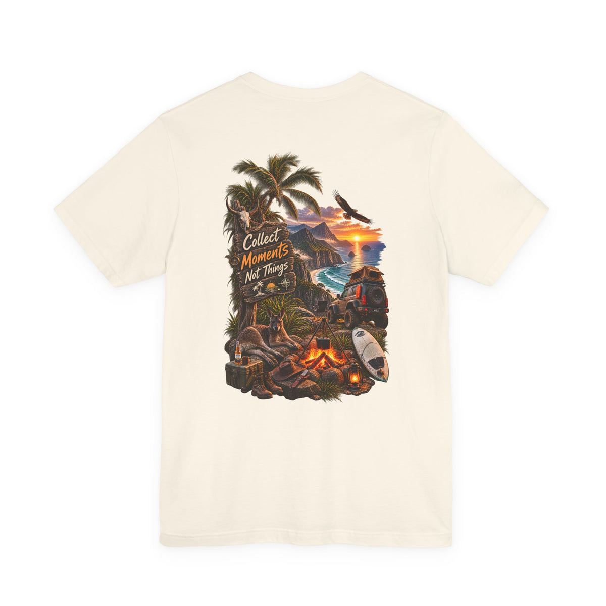 T-Shirt — "Collect Moments Not Things" Tropical Beach Camping Graphic Tee