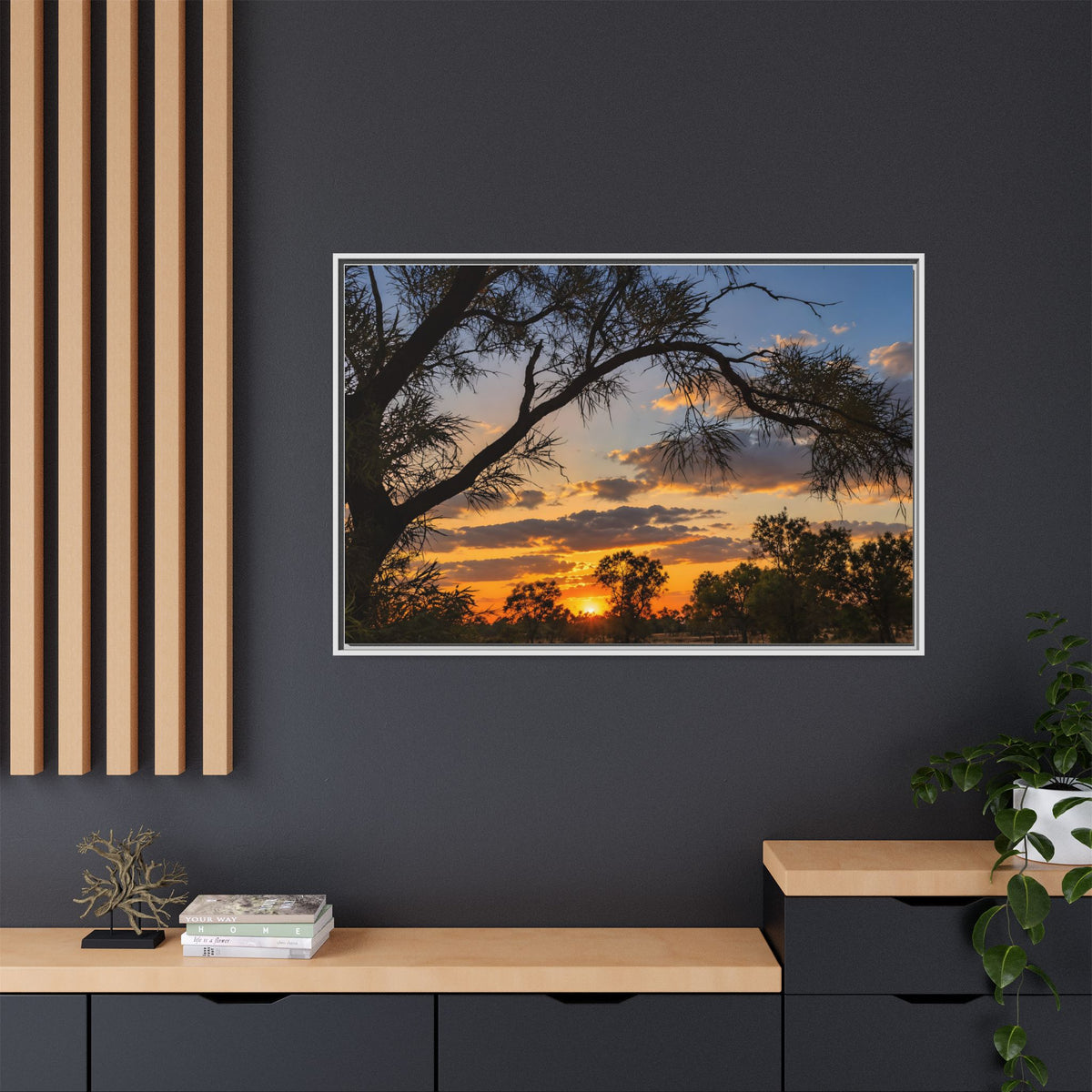 Sunset Silhouette Matte Canvas Print — Framed Landscape Wall Art