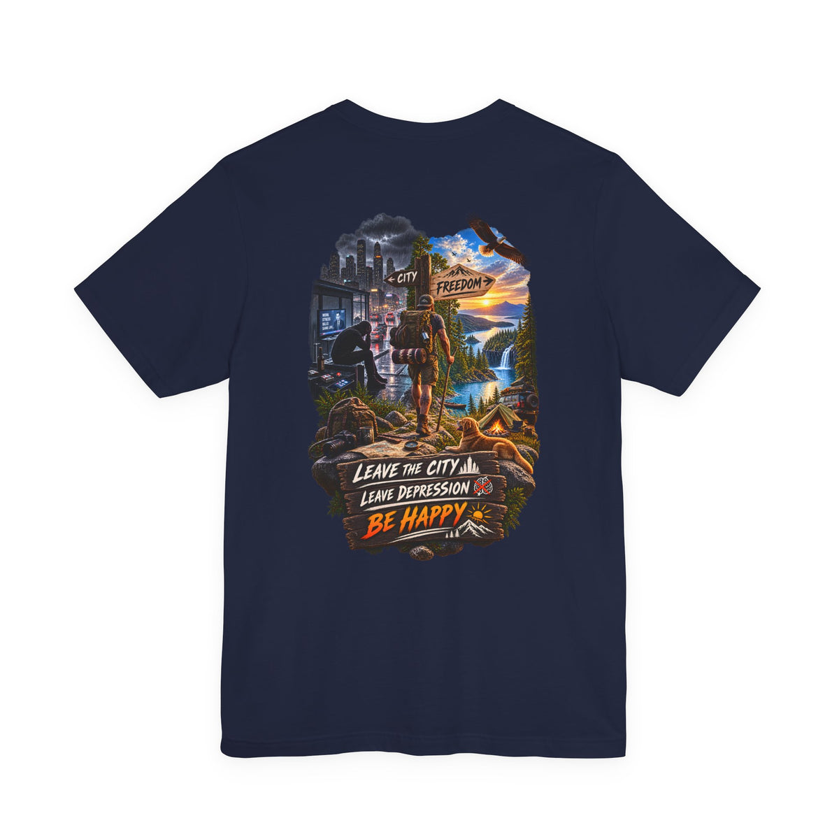 Leave the City Leave Depression Be Happy T‑Shirt — Mental Health Outdoors Graphic Tee