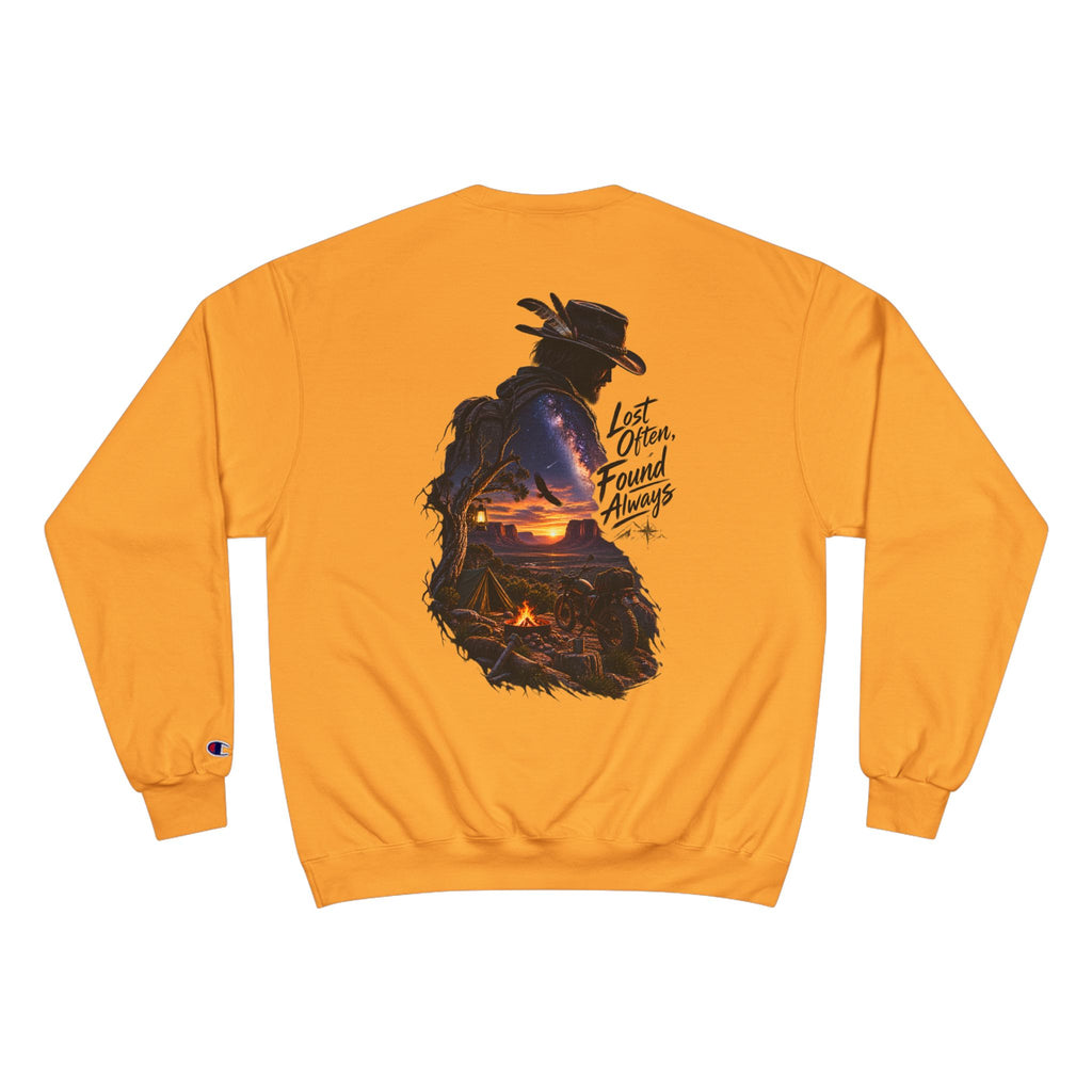 Adventure Champion Sweatshirt — 'Lost Often, Found Always' Mountain Graphic Crewneck