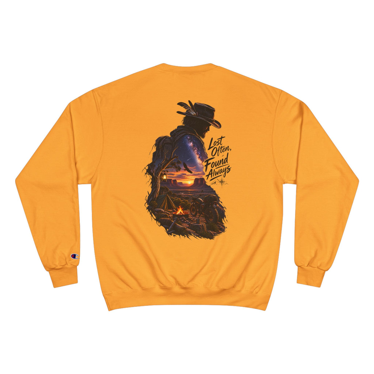 Adventure Champion Sweatshirt — 'Lost Often, Found Always' Mountain Graphic Crewneck