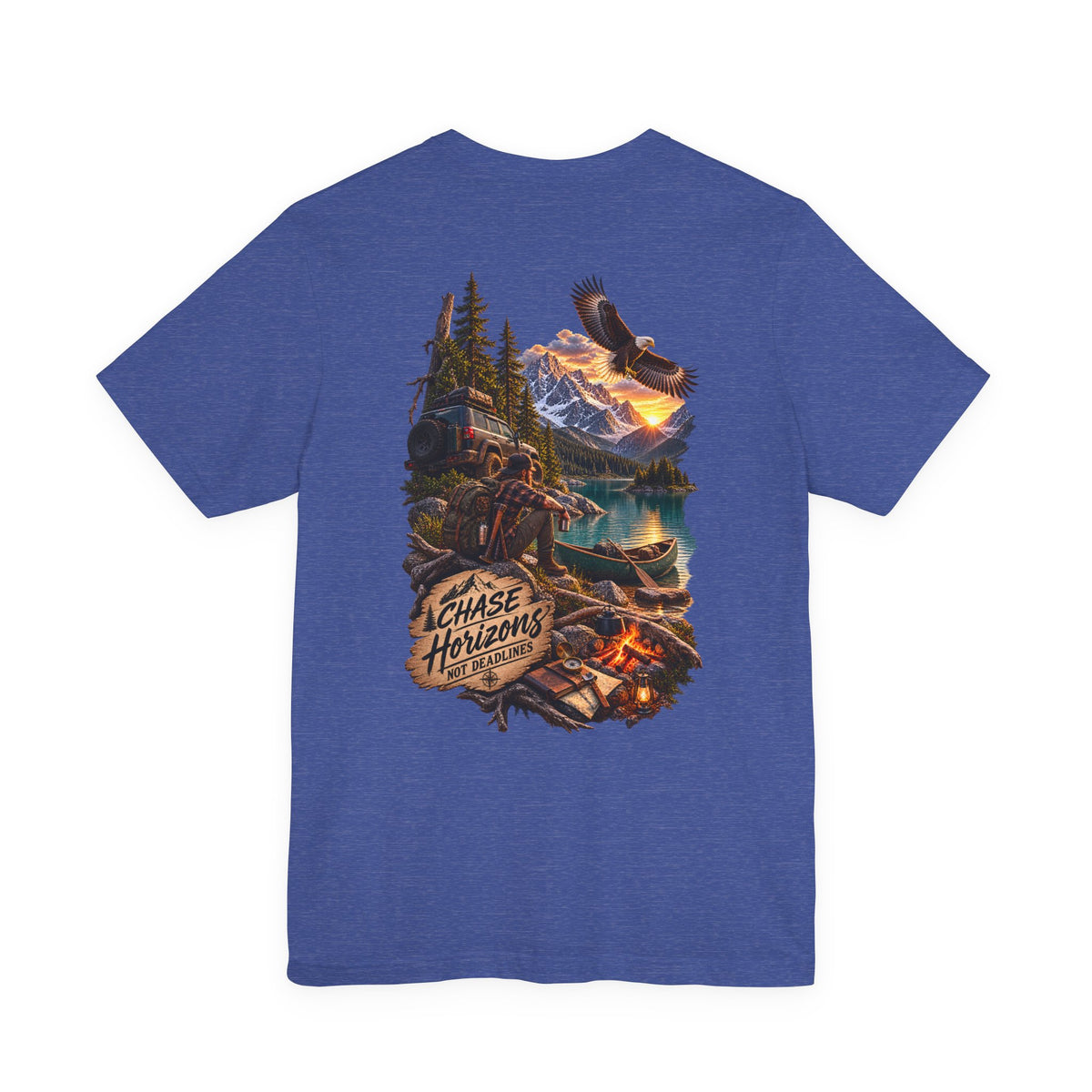 Adventure Graphic Tee — "Chase New Horizons" Mountain & Eagle Back Print