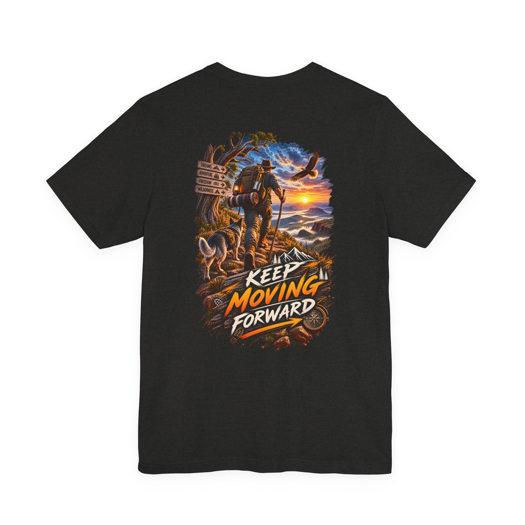 Keep Moving Forward T-Shirt — Motivational Hiker Sunset Graphic Tee