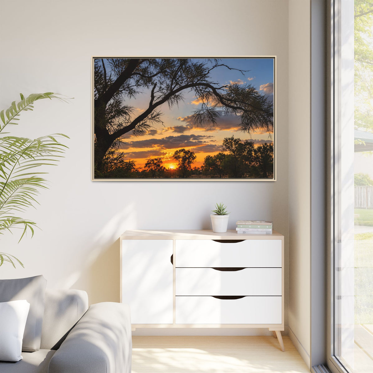 Sunset Silhouette Matte Canvas Print — Framed Landscape Wall Art