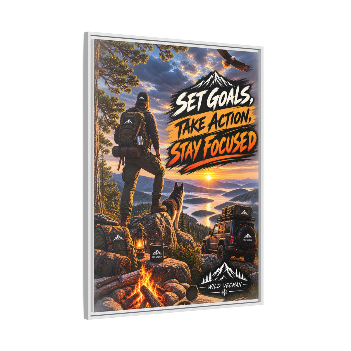 Motivational Adventure Canvas — “Set Goals, Take Action, Stay Focused”