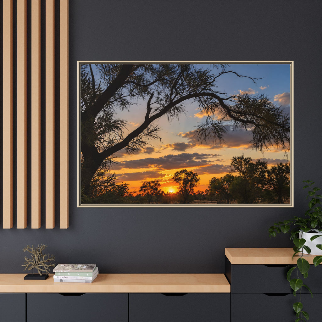Sunset Silhouette Matte Canvas Print — Framed Landscape Wall Art