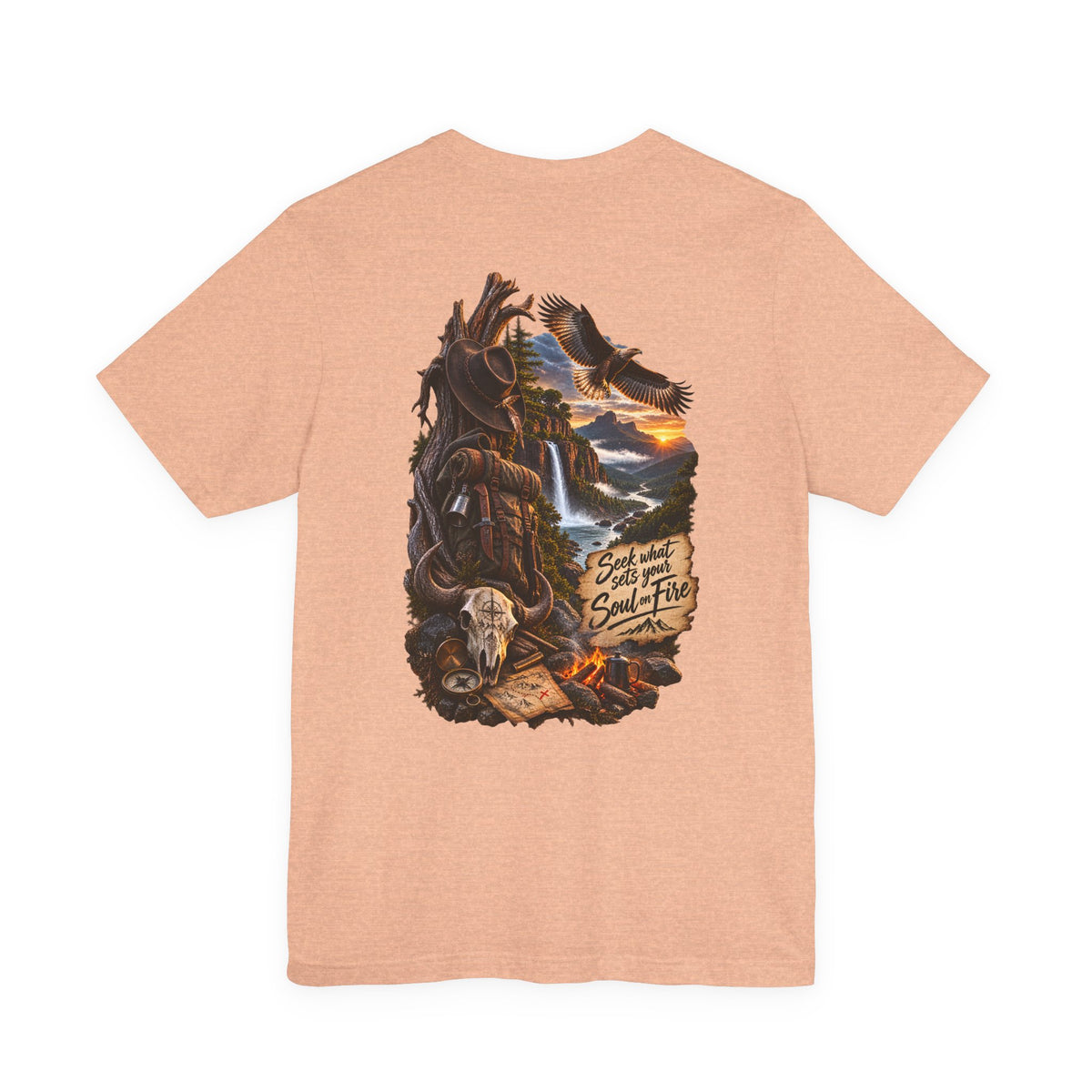 Western Wilderness T‑Shirt — “Seek the Sun, Find the Fire” Scenic Eagle & Skull Tee