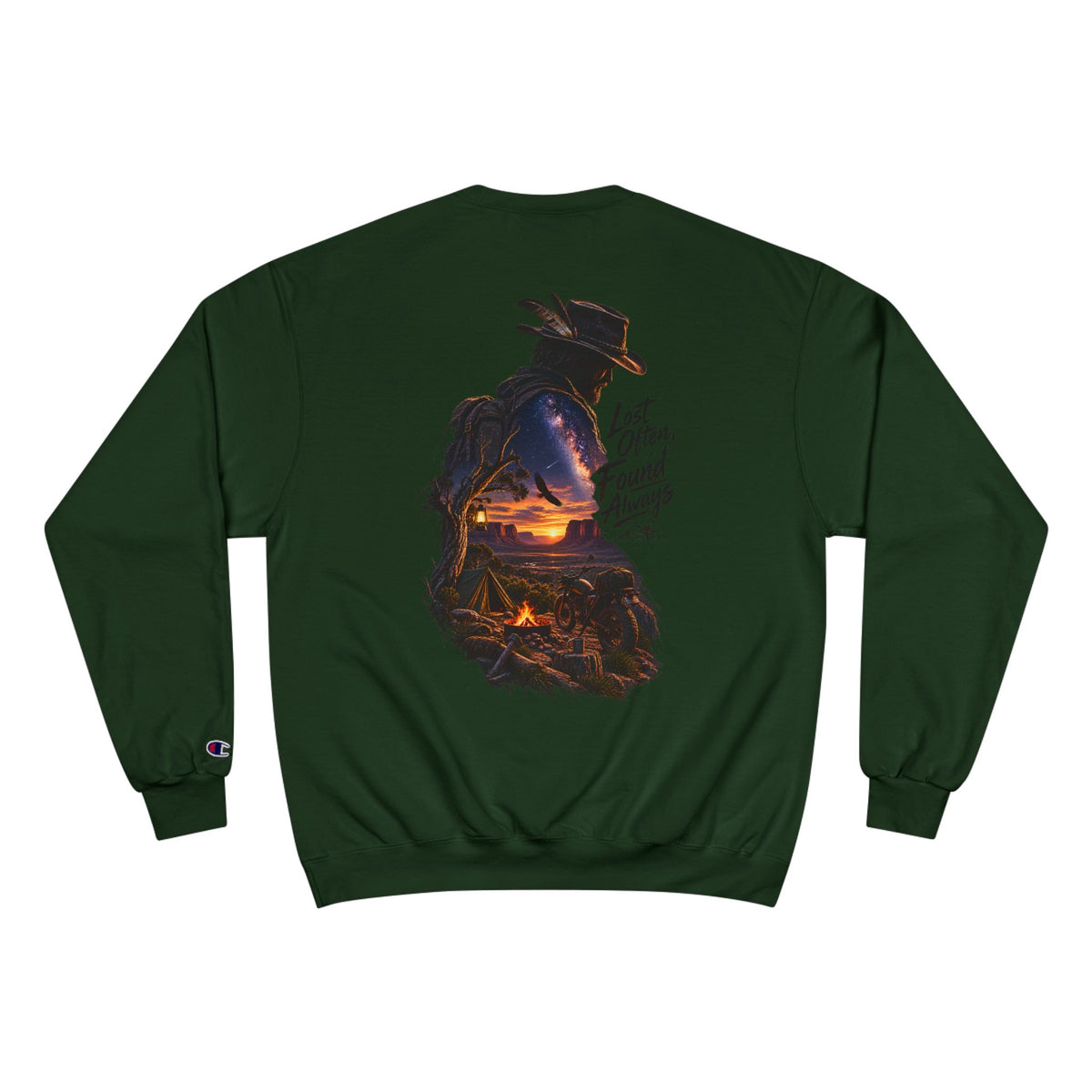 Adventure Champion Sweatshirt — 'Lost Often, Found Always' Mountain Graphic Crewneck