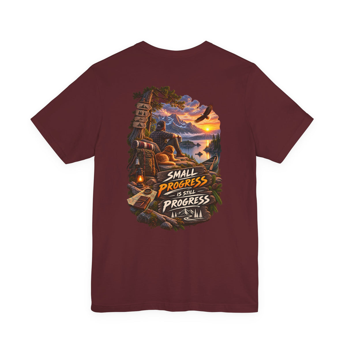 T-Shirt — "Small Progress Is Still Progress" Scenic Camping Graphic