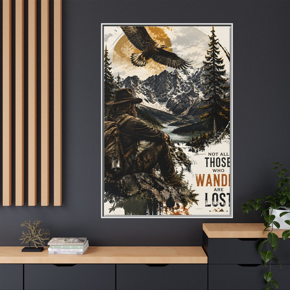 Wander Not Lost Eagle Mountain Canvas Print — Framed Matte Wall Art