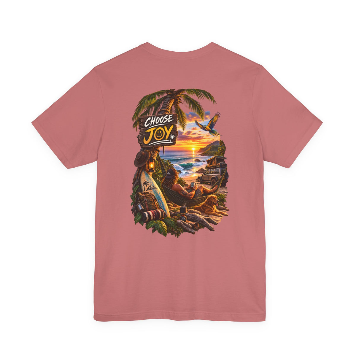 T-Shirt — 'Choose Joy' Tropical Sunset Beach Graphic Tee