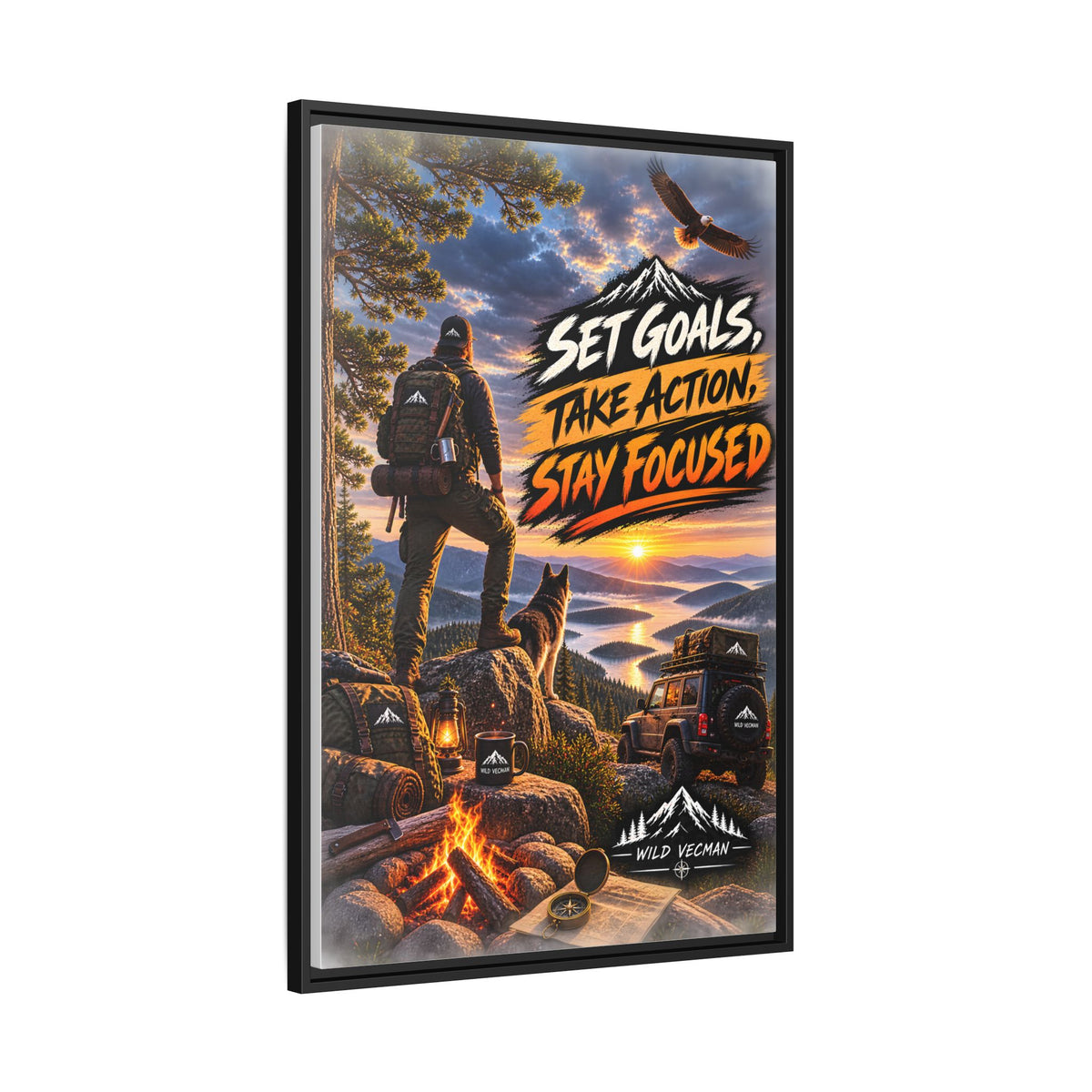 Motivational Adventure Canvas — “Set Goals, Take Action, Stay Focused”