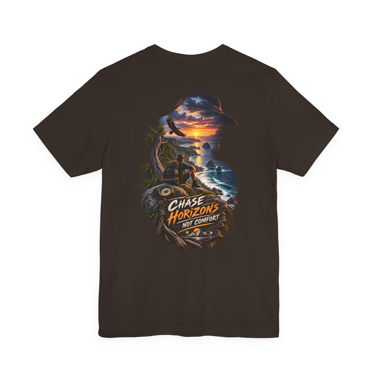 Chase Horizons Graphic Tee — 'Chase Horizons Not Comfort' Sunset Adventure T-Shirt