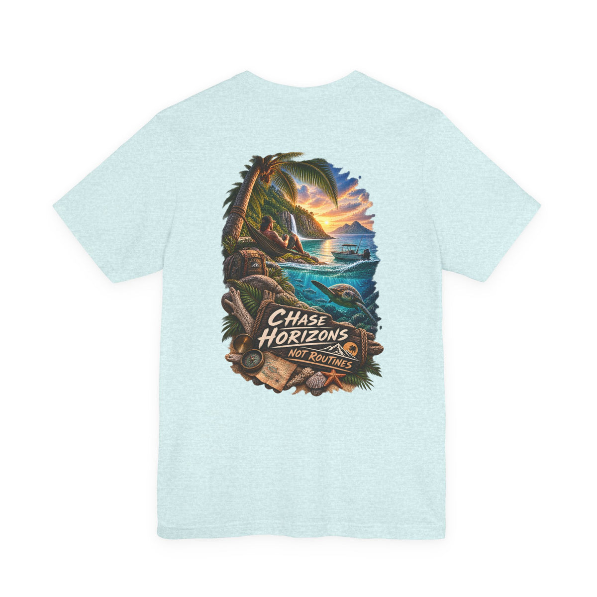 Chase Horizons Sunset Beach Tee — Adventure Coastal Graphic T-Shirt