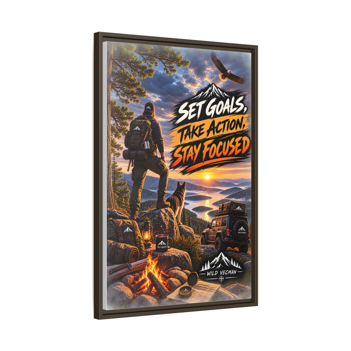 Motivational Adventure Canvas — “Set Goals, Take Action, Stay Focused”