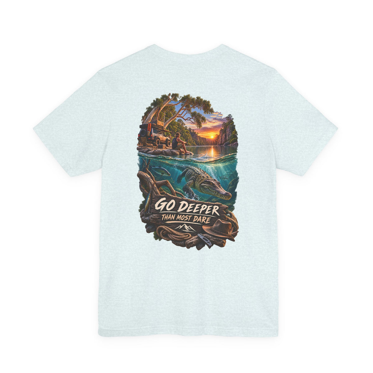 Go Deeper Dolphin Beach Tee — Nautical Sunset Ocean Graphic T‑Shirt