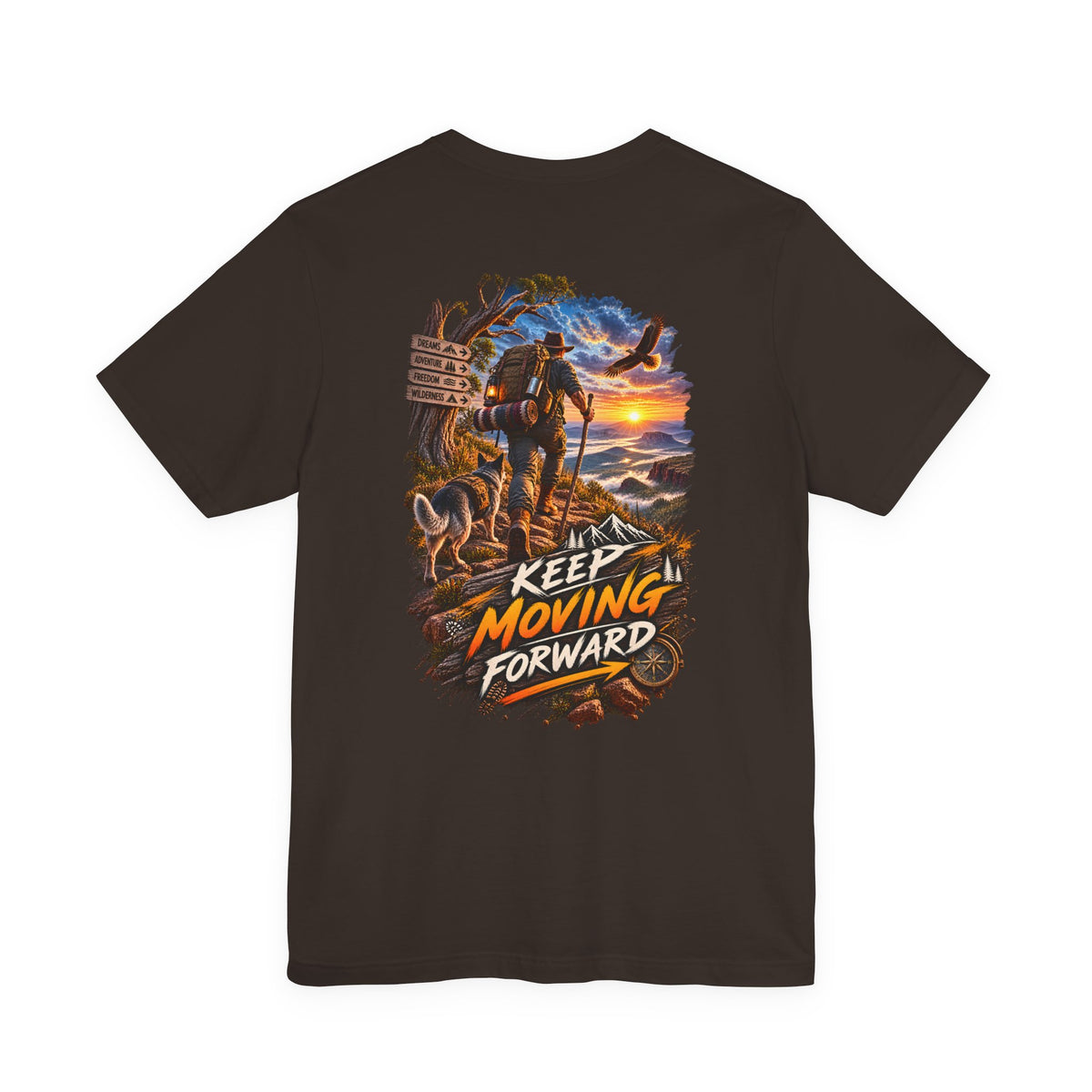 Keep Moving Forward T-Shirt — Motivational Hiker Sunset Graphic Tee
