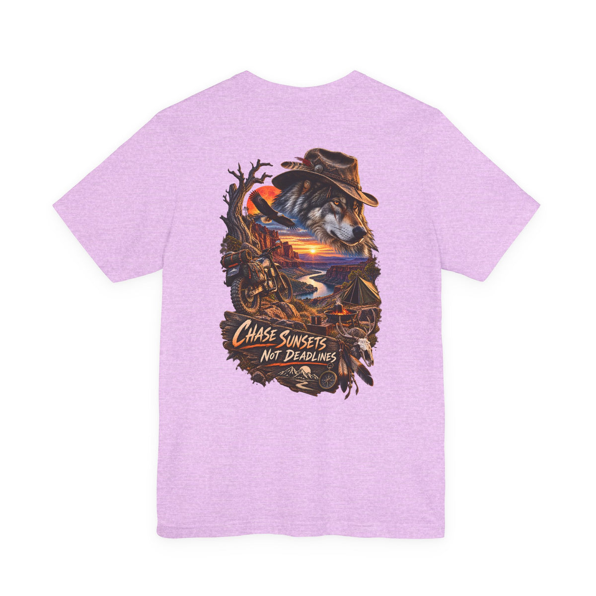 Chase Sunsets Graphic Tee — Motorcycle Sunset Rider Back Print