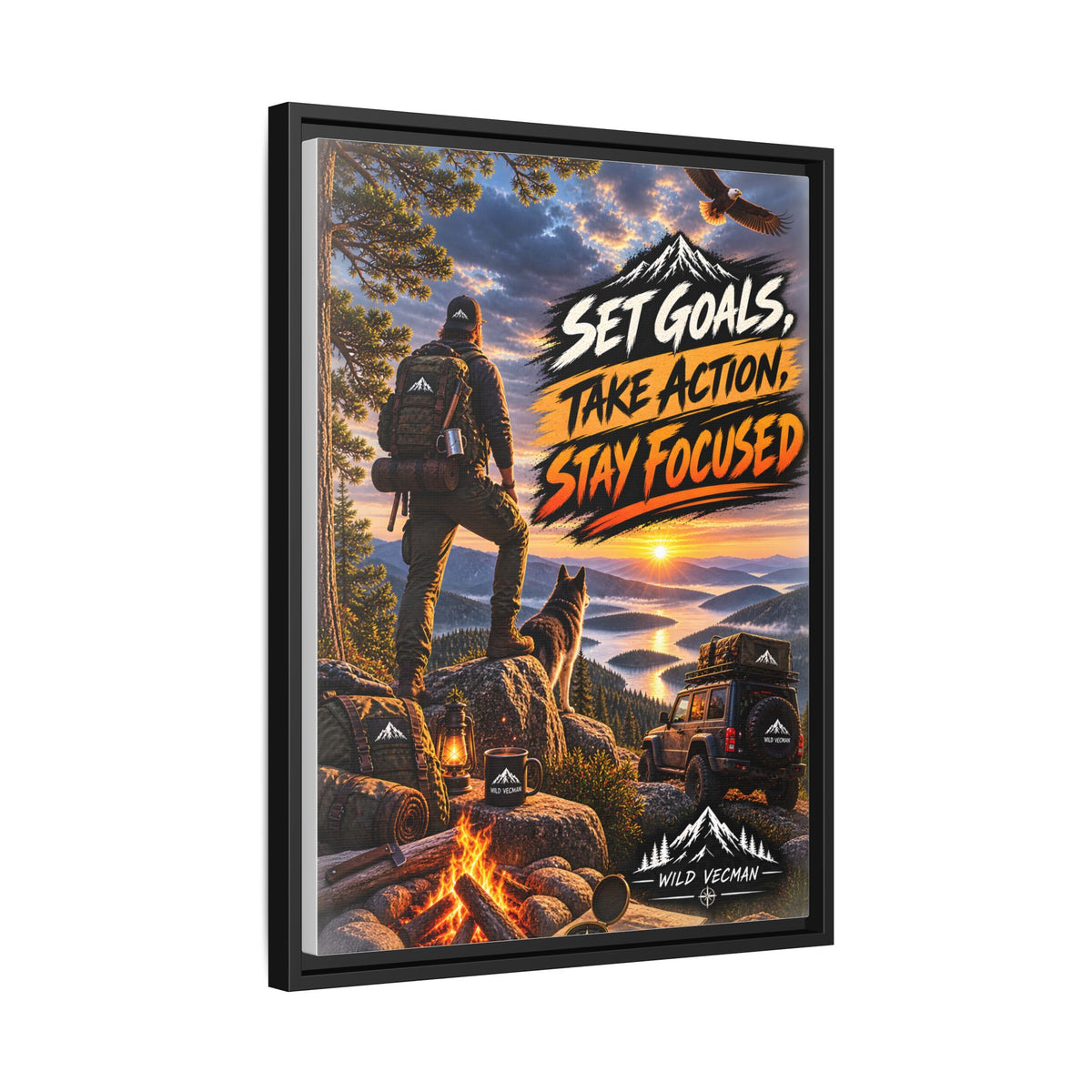 Motivational Adventure Canvas — “Set Goals, Take Action, Stay Focused”