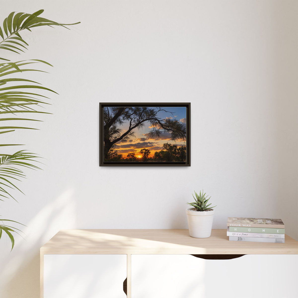 Sunset Silhouette Matte Canvas Print — Framed Landscape Wall Art