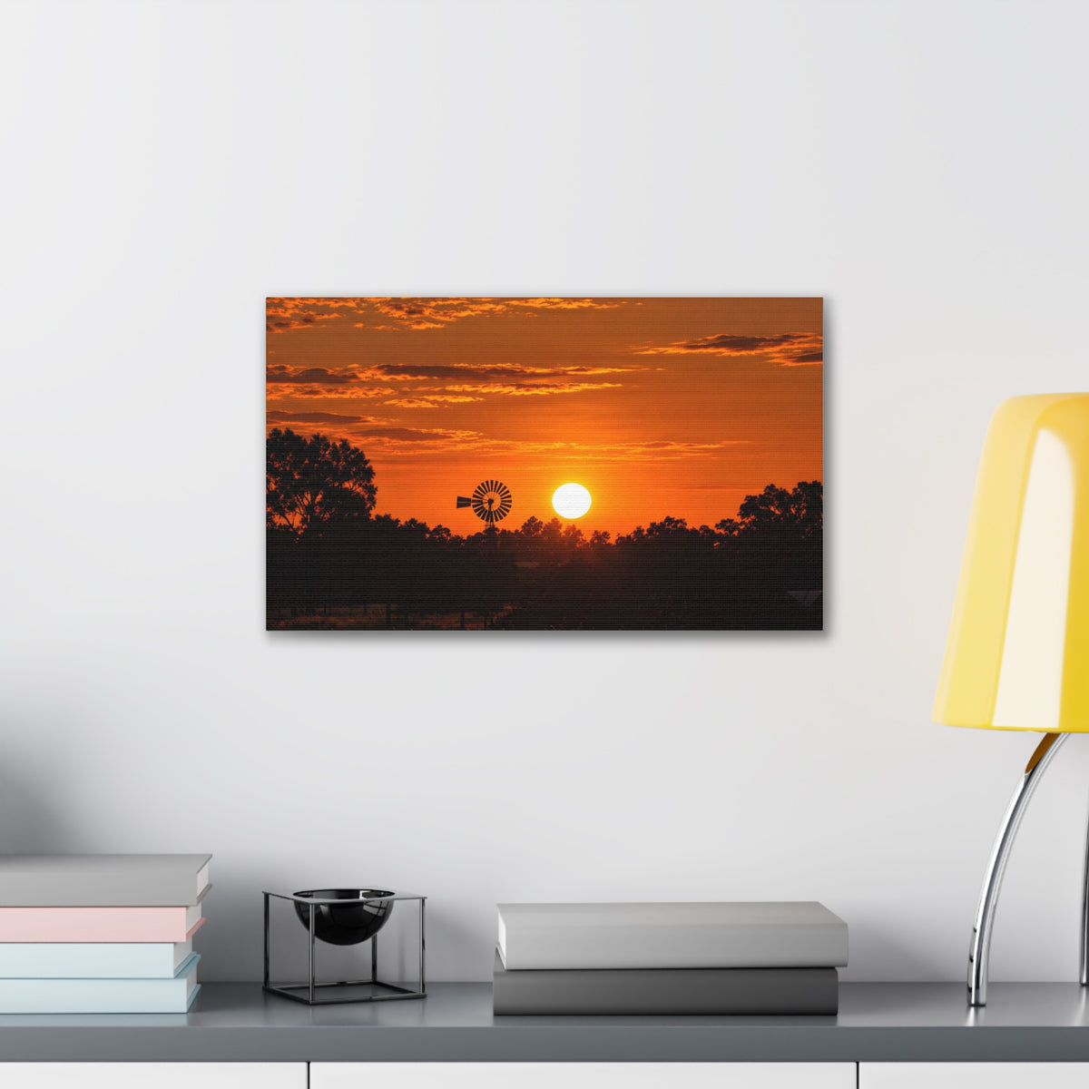 Sunset Windmill Canvas Print — Rural Farmhouse Wall Art