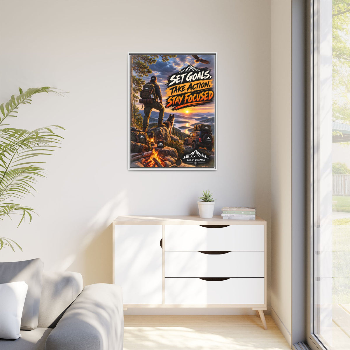 Motivational Adventure Canvas — “Set Goals, Take Action, Stay Focused”