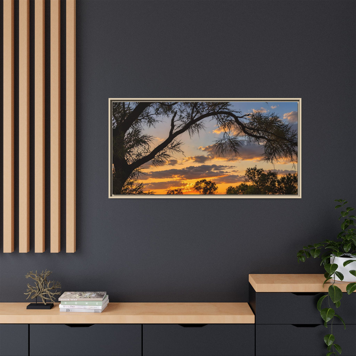 Sunset Silhouette Matte Canvas Print — Framed Landscape Wall Art