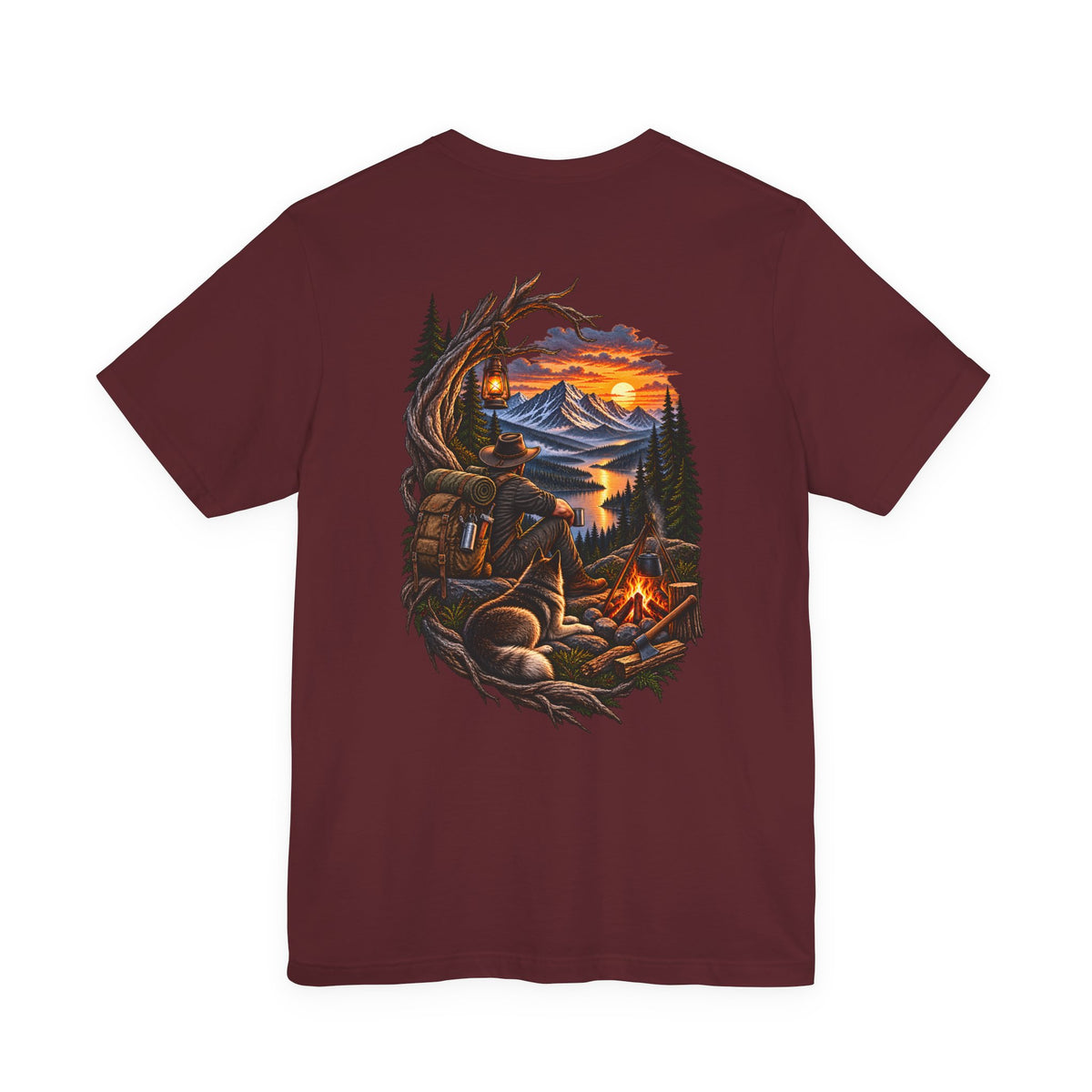 Camping Adventure T-Shirt — Mountain Sunset Campfire Graphic