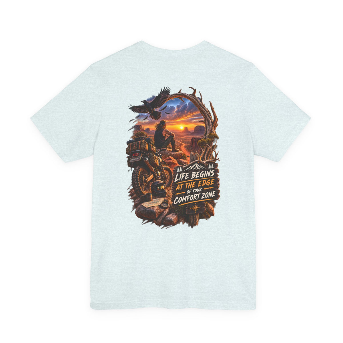 Adventure Motorcycle Tee — "Life Begins at the Edge of Your Comfort Zone"
