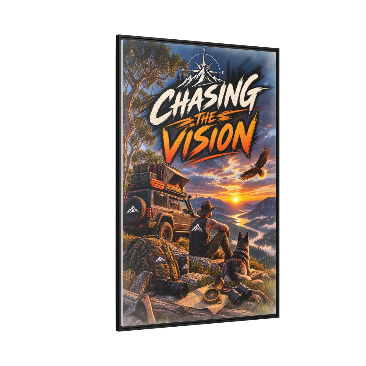 Chasing the Vision Matte Canvas Print (Framed) — Adventure Landscape Wall Art