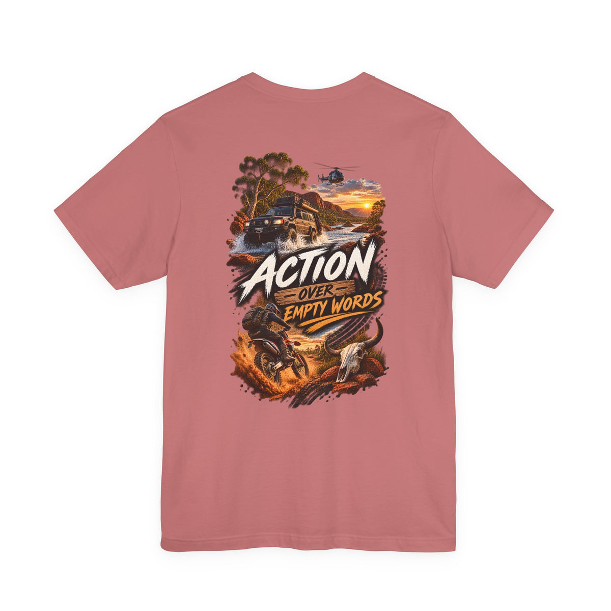 Action Over Empty Words Tee - Adventure Military Graphic T-Shirt