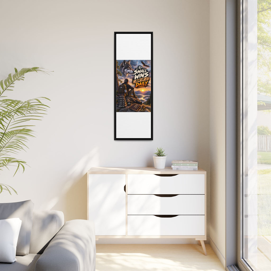 Small Wins Add Up Daily Framed Canvas Wall Art — Motivational Hiking Print