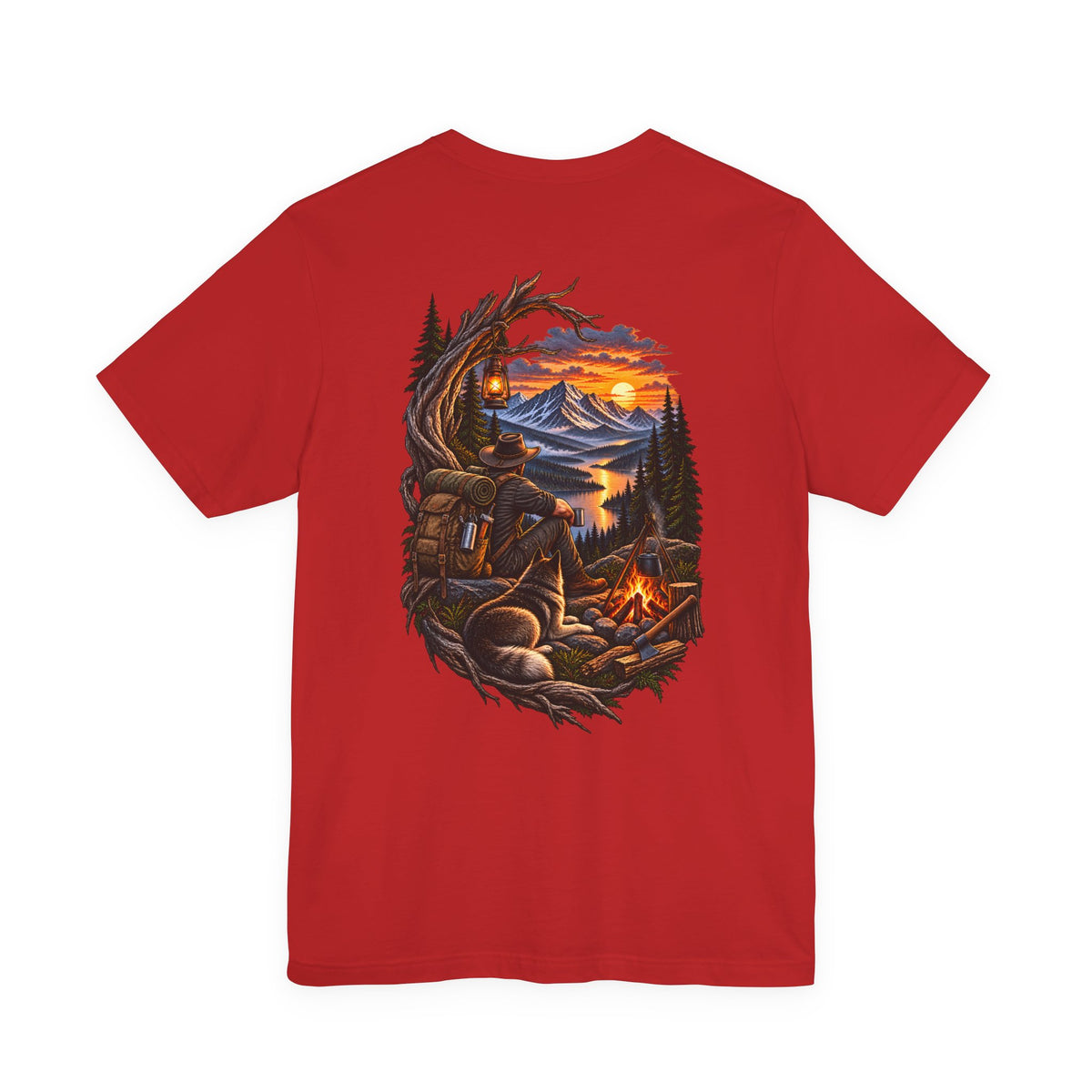 Camping Adventure T-Shirt — Mountain Sunset Campfire Graphic