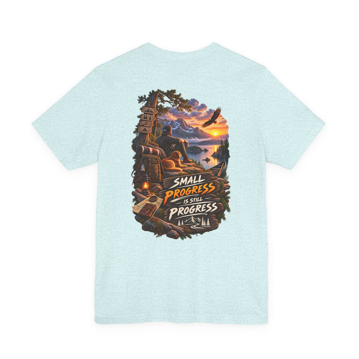 T-Shirt — "Small Progress Is Still Progress" Scenic Camping Graphic