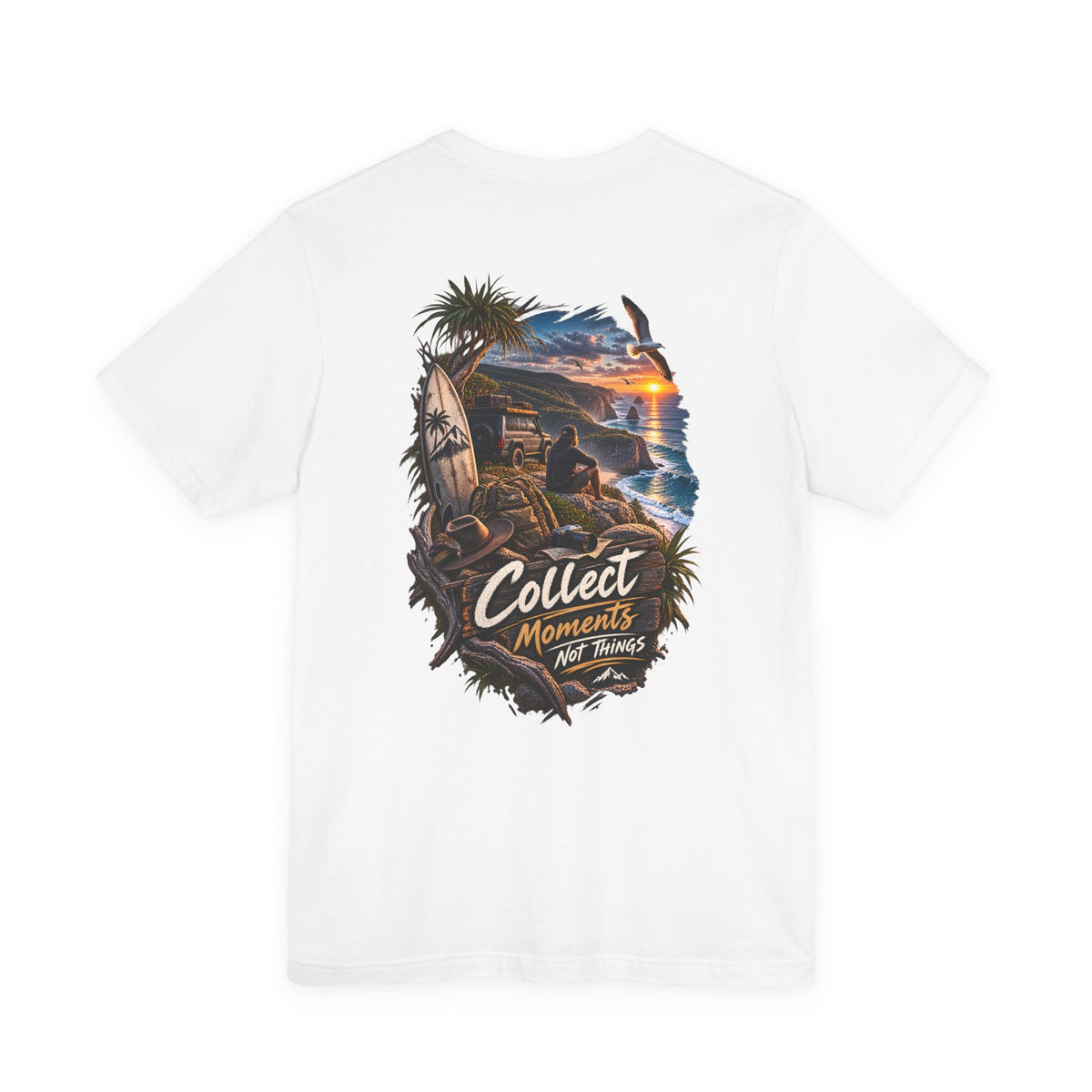 T-Shirt — "Collect Moments Not Things" Beach Sunset Graphic Tee