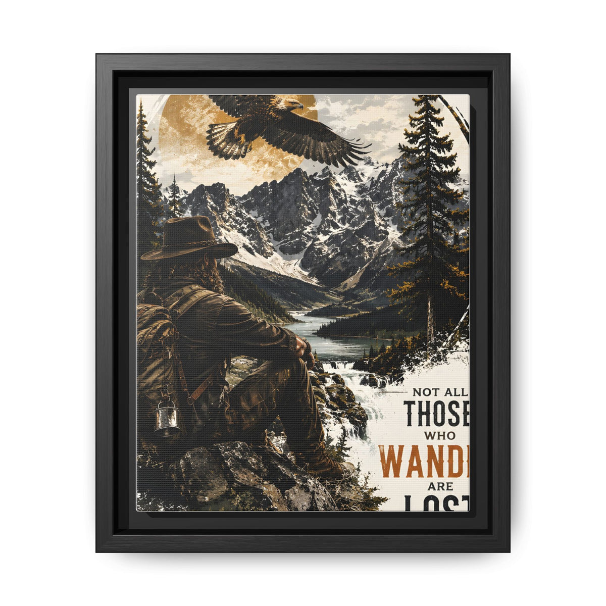 Wander Not Lost Eagle Mountain Canvas Print — Framed Matte Wall Art