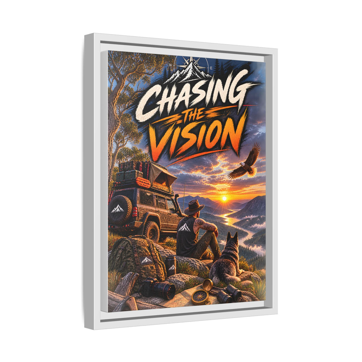Chasing the Vision Matte Canvas Print (Framed) — Adventure Landscape Wall Art
