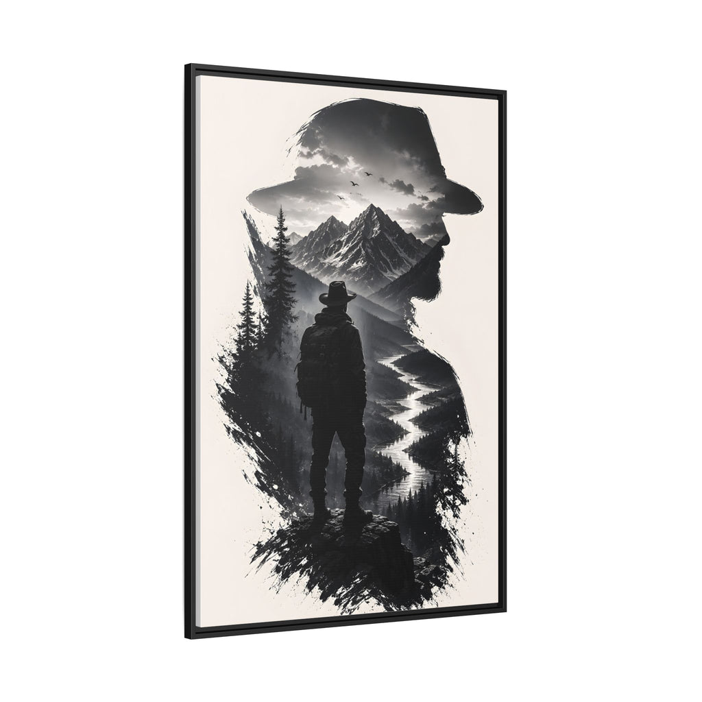 Toile encadrée silhouette de randonneur en montagne