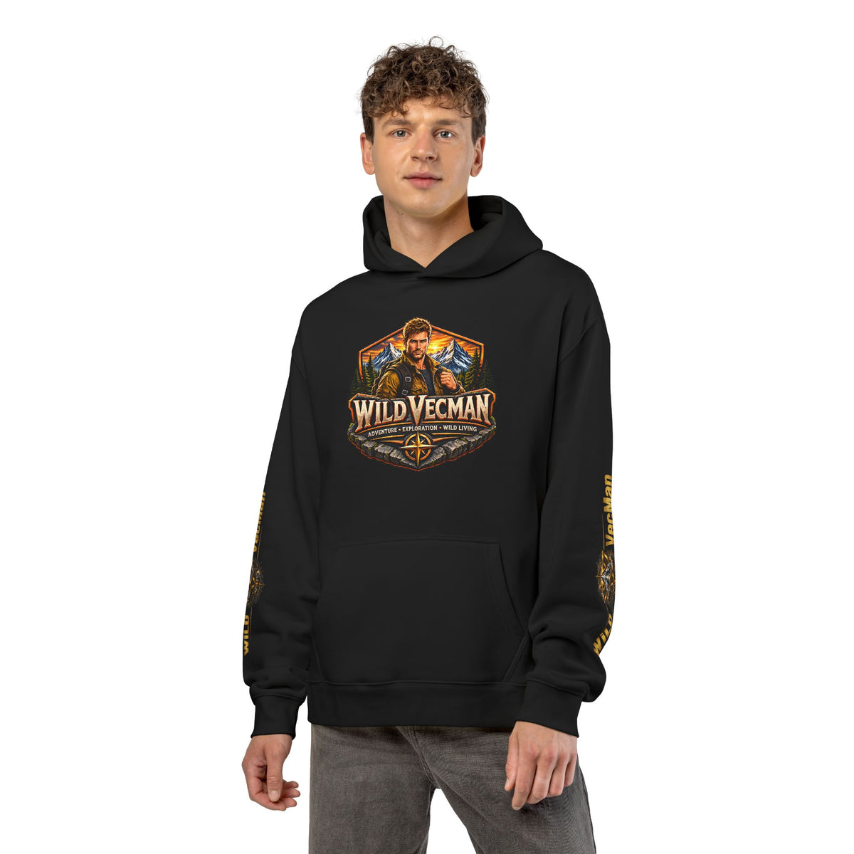 Wild Vecman Hoodie - Adventure Graphic Pullover with Wilderness Campfire Design