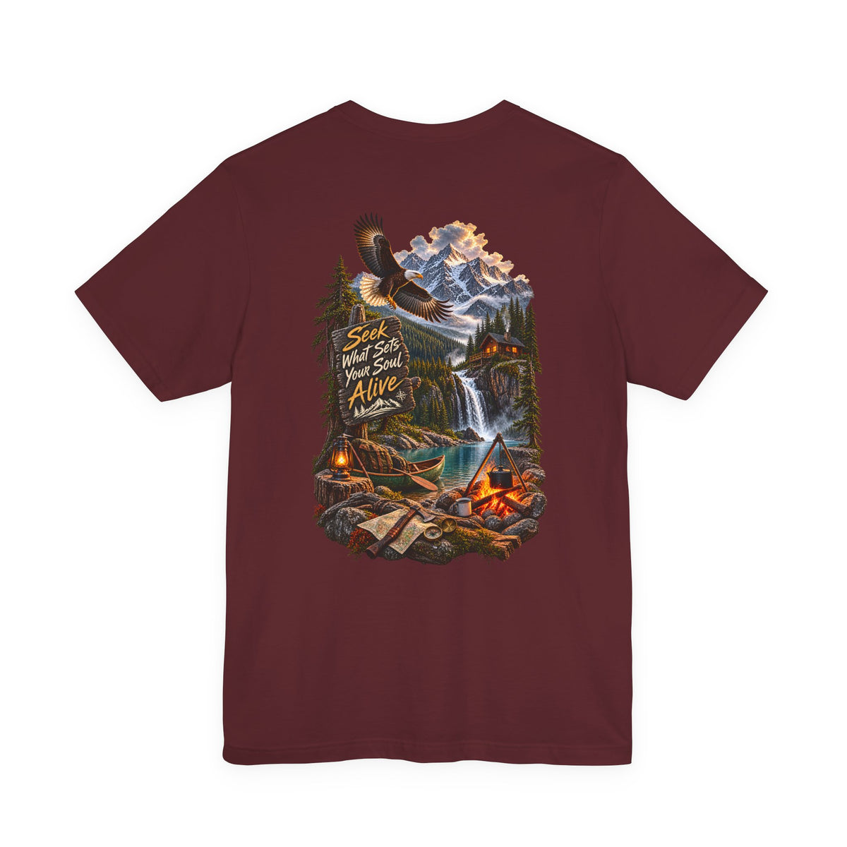 Adventure Tee — 'Seek What Sets Your Soul Alive' Mountain & Campback Graphic