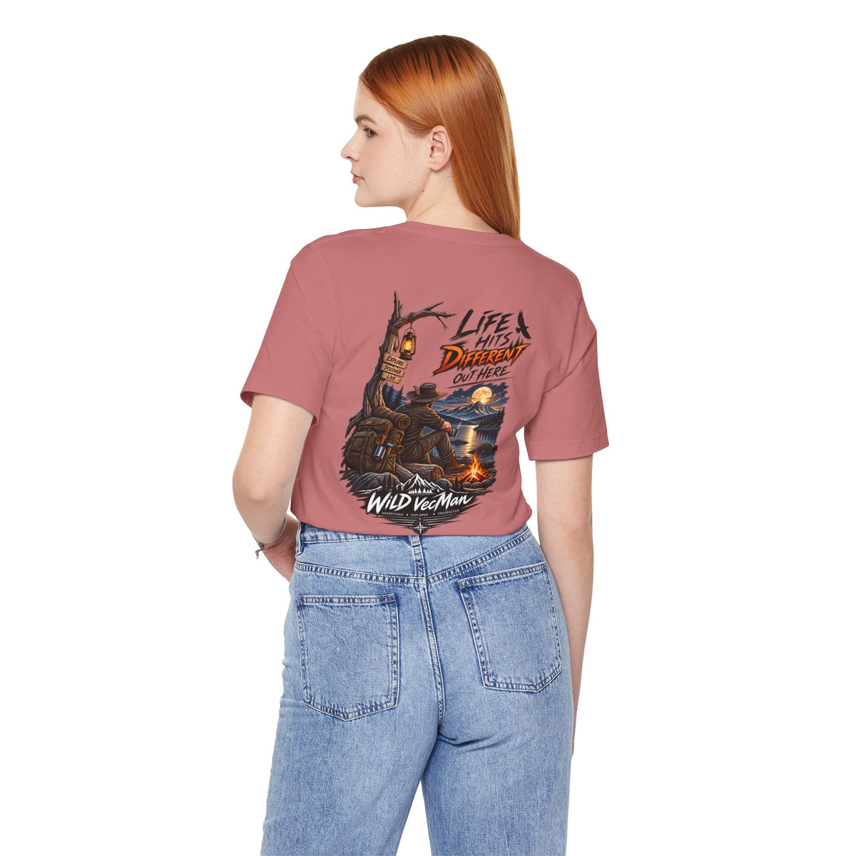 Adventure Campfire T-Shirt — “Life Hits Different Out Here” Graphic Tee