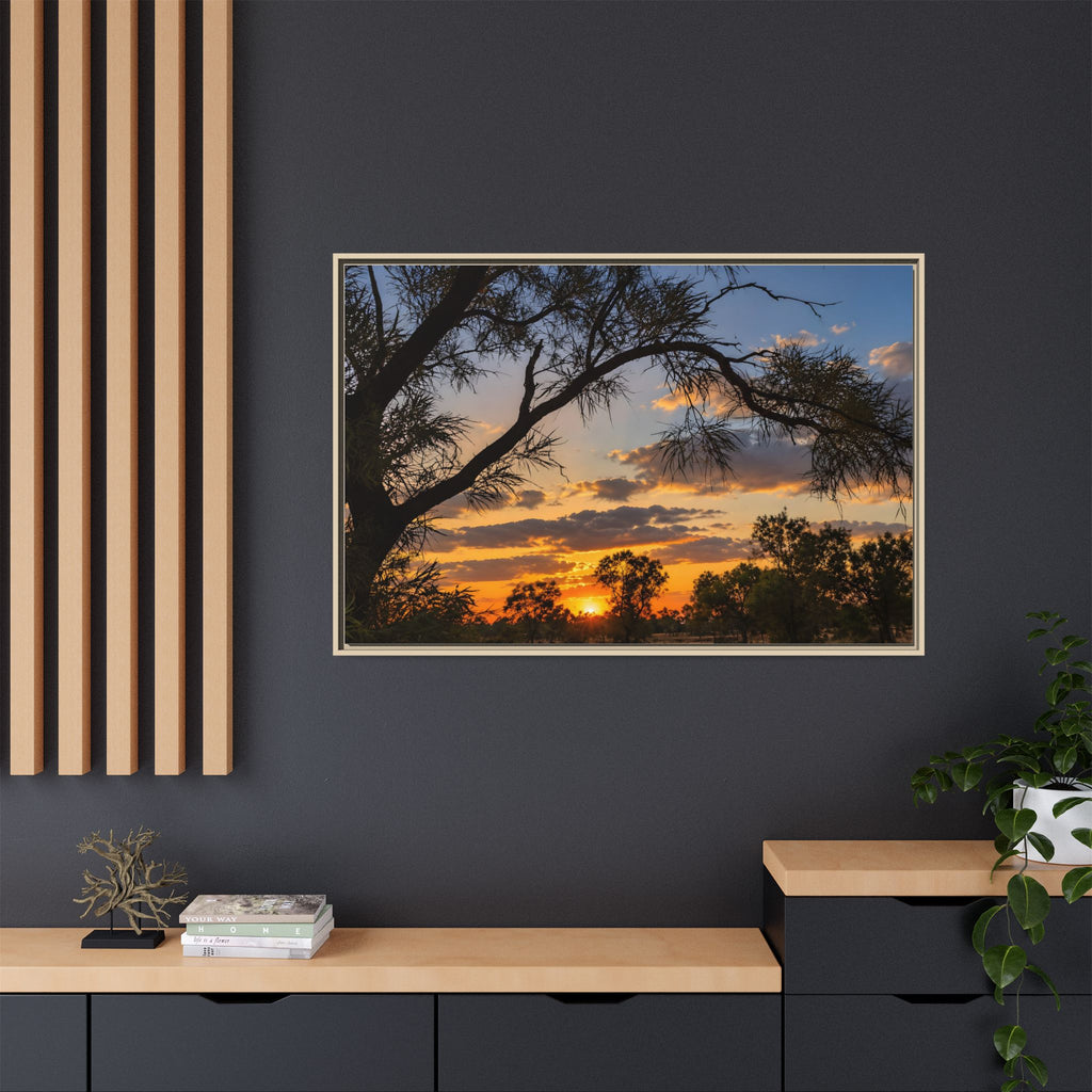 Sunset Silhouette Matte Canvas Print — Framed Landscape Wall Art