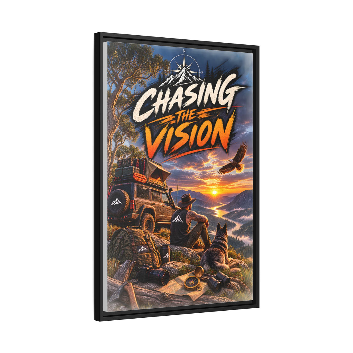 Chasing the Vision Matte Canvas Print (Framed) — Adventure Landscape Wall Art