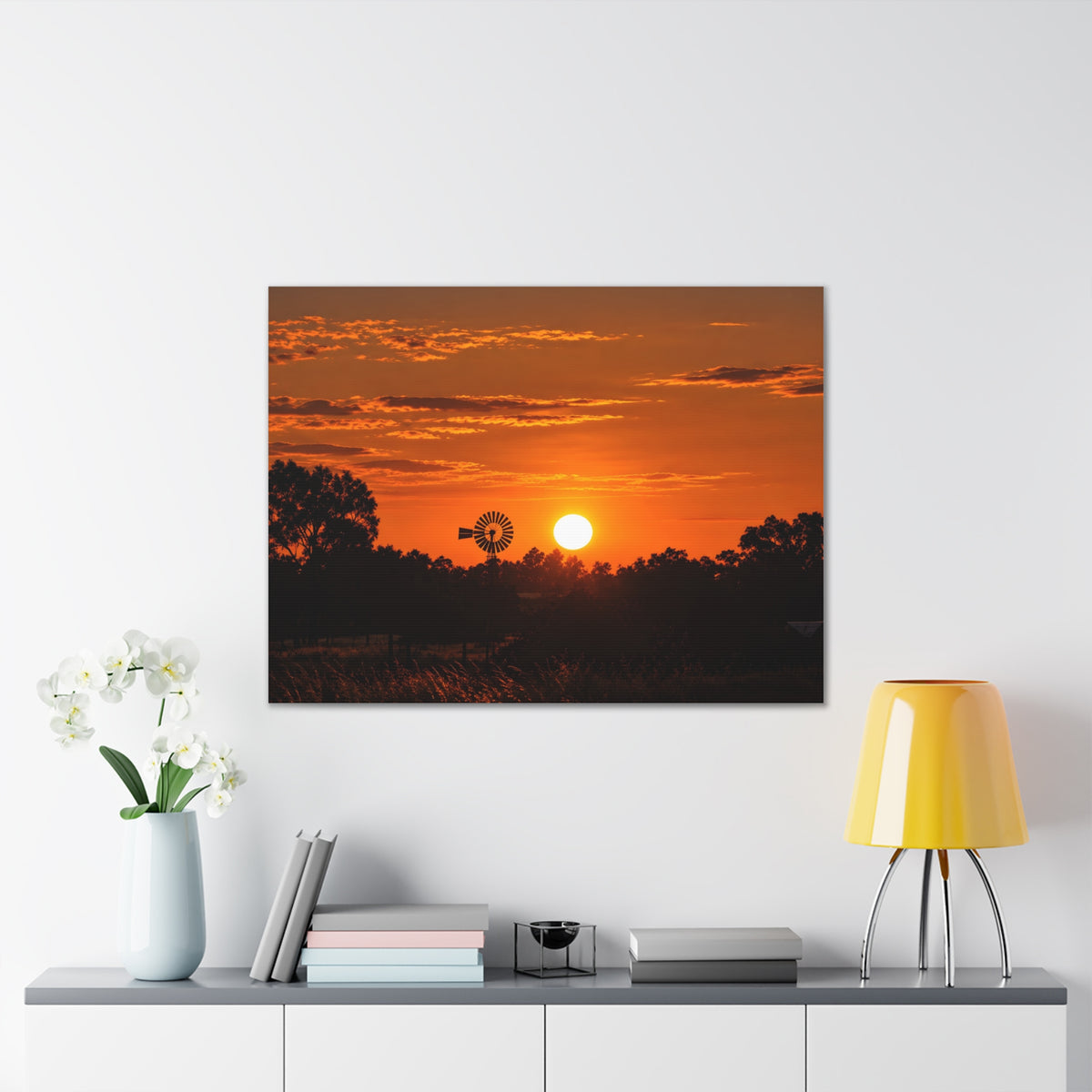 Sunset Windmill Canvas Print — Rural Farmhouse Wall Art